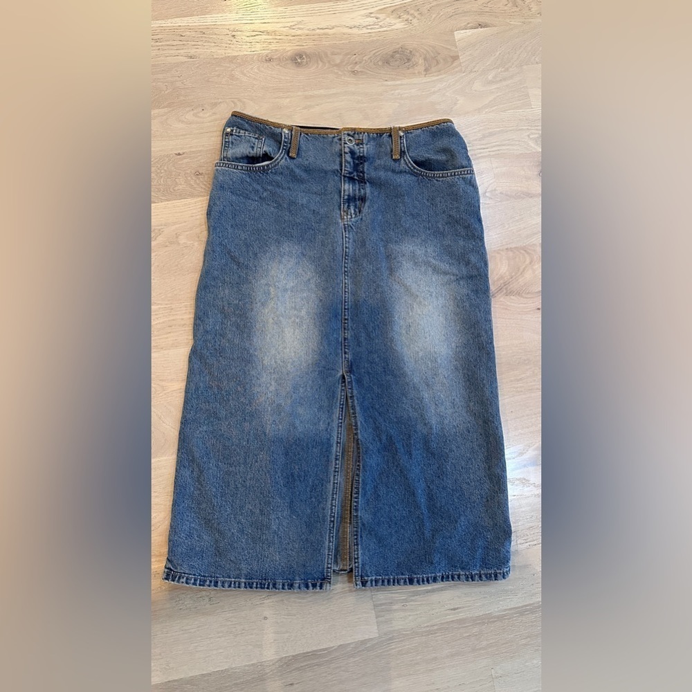 VTG Y2K Hydraulic low rise denim midi skirt size 11 / 12